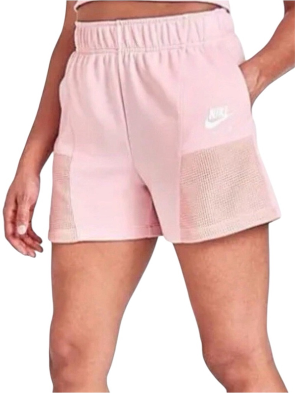 Nike Pink Air Fleece Shorts High Rise Mesh Panel Athletic Lounge Size XS